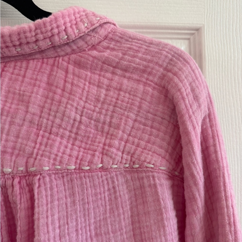 FREE PEOPLE Elora Pink Cropped Oversized Button Down Size Small - Picture 4 of 7